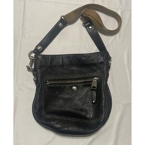 B. Makowsky Black Leather Crossbody With Canvas Strap Paisley Interior